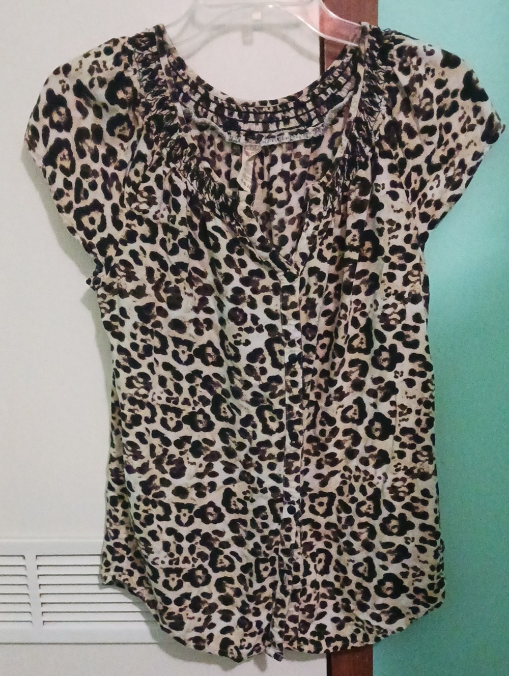 Faded Glory Leopard Print Button-Front Blouse - Beige, Black